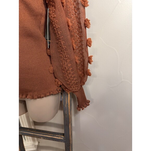 Almost Famous puff gauze sleeve sweater Mock Turtleneck M Bronze - Picture 11 of 12